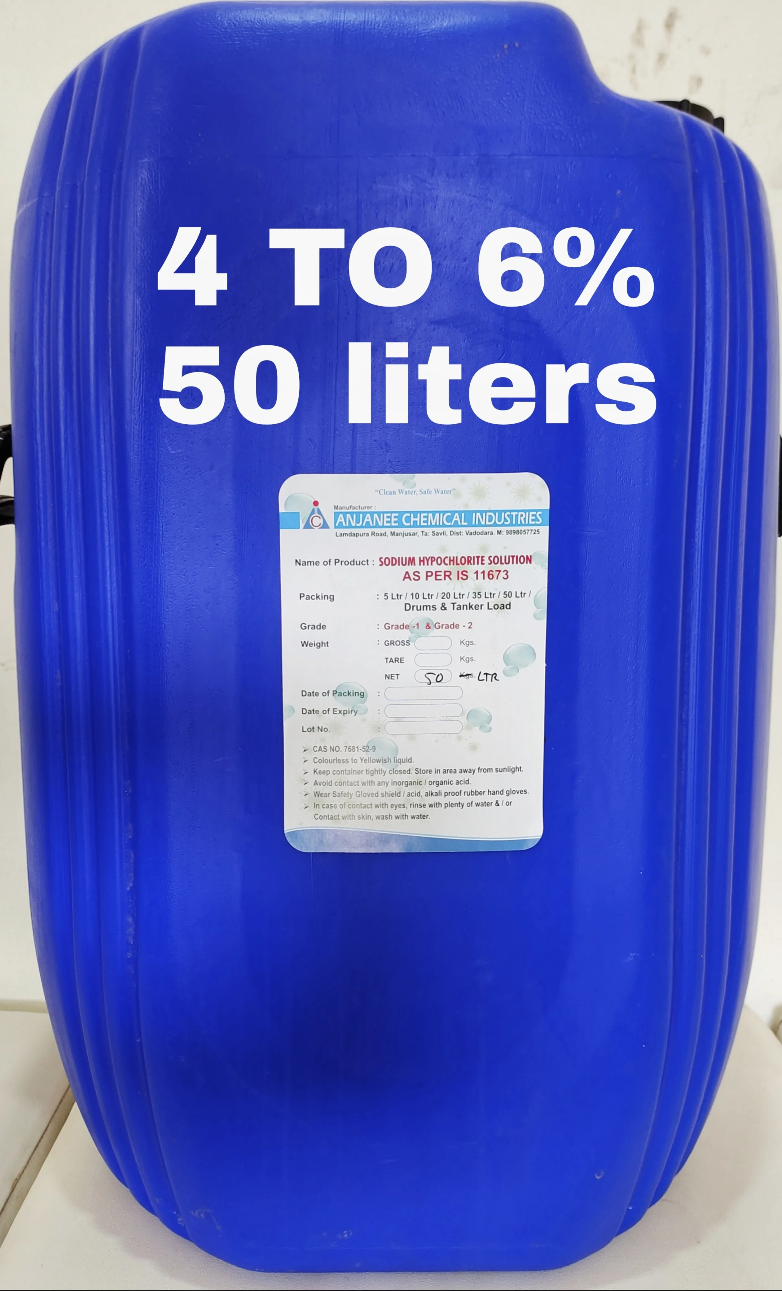 Sodium Hypochlorite - 4 TO 6% - 50liter